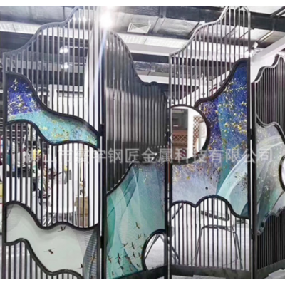 酒店装饰新中式屏风客厅玫瑰金玄关隔断金属镂空不锈钢屏风隔断图2