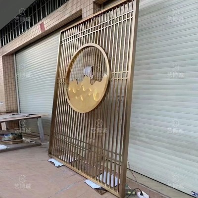 家庭装修流行简约新中式隔断屏风 客厅门口不锈钢屏风隔断柜造型图3