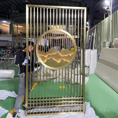 家庭装修流行简约新中式隔断屏风 客厅门口不锈钢屏风隔断柜造型