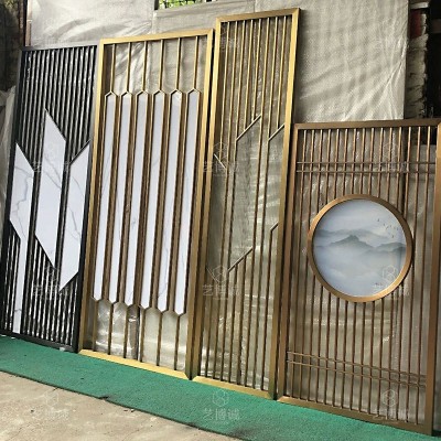 家庭装修流行简约新中式隔断屏风 客厅门口不锈钢屏风隔断柜造型图4