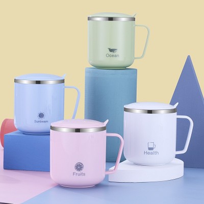 304不锈钢成人水杯马克杯双层隔热带手柄杯子大人口杯 刻字logo图1