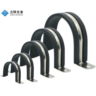 不锈钢304胶条骑马卡带胶条U型管卡马鞍卡连胶条橡胶卡箍抱卡码图5