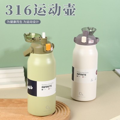 手提316不锈钢保温杯大容量便携带吸管杯子网红户外运动水壶批发图2
