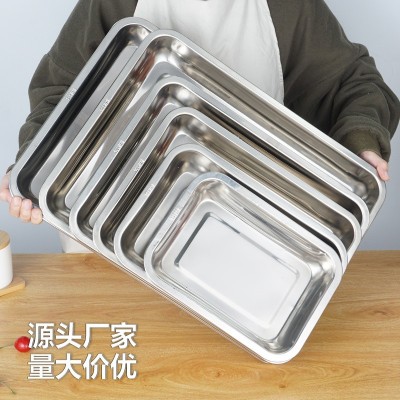 304不锈钢方盘 平底烧烤盘饺子盘食堂蒸饭盘多用盘加厚长方形托盘图1