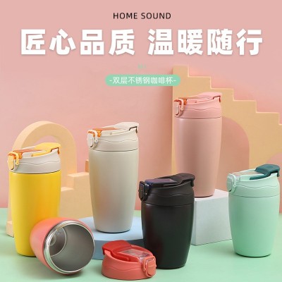 新品双饮杯不锈钢咖啡杯双层真空保温杯户外随手杯儿童吸管杯定制图1