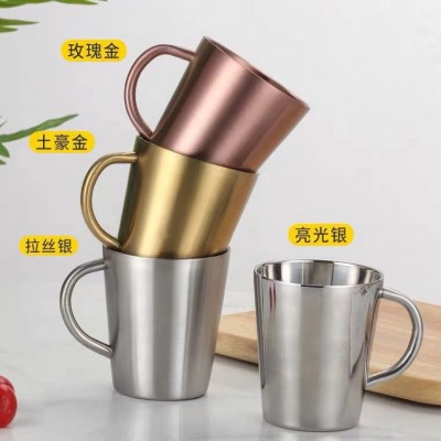 304不锈钢口杯双层隔热带手柄水杯牛奶杯子韩式餐厅马克杯啤酒杯图2