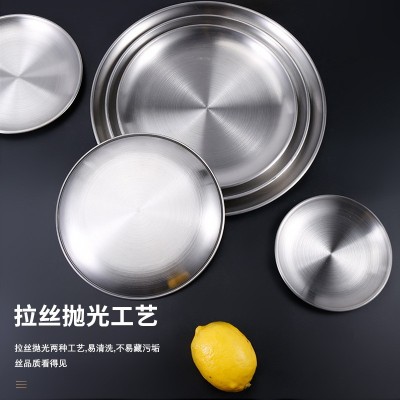 加厚韩式不锈钢金色圆盘水果盘蛋糕盘骨碟烤肉盘平底浅盘托盘图4