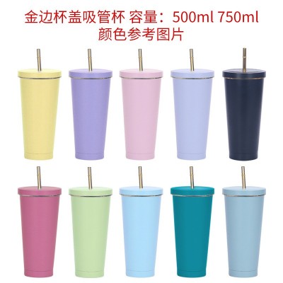 外贸304不锈钢吸管杯跨境大容量真空咖啡杯便携车载杯保温杯礼品图1