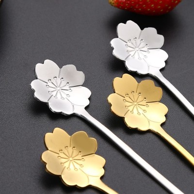 不锈钢金色樱花勺蜂蜜咖啡搅拌勺燕窝甜品蛋糕勺玻璃陶瓷杯礼品勺图4