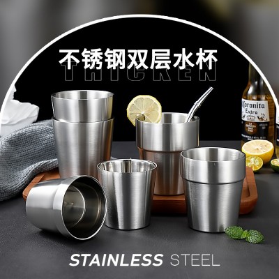 304双层不锈钢儿童啤酒杯刻印LOGO牛奶户外幼儿园茶果汁杯 子批发
