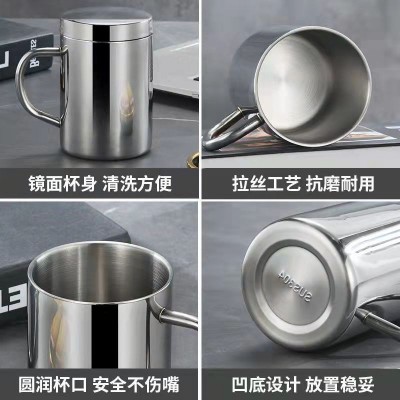304不锈钢牛奶咖啡随行杯马克杯双层加厚口杯带盖带柄学生上班族图4