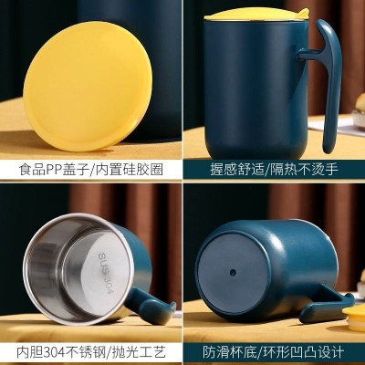 304双层不锈钢水杯 防摔防烫茶杯成人马克杯学生带盖密封牛奶口杯图2
