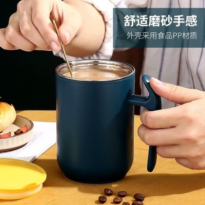 304双层不锈钢水杯 防摔防烫茶杯成人马克杯学生带盖密封牛奶口杯图3