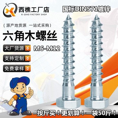 镀锌外六角自攻丝木工自攻钉加长木牙螺丝钉DIN571木螺丝图1