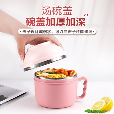 304不锈钢泡面碗带盖保温学生泡面密封便携快餐杯食堂宿舍圆饭盒图3