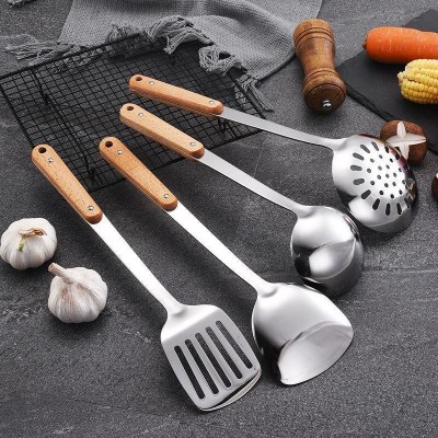 不锈钢锅铲套装炒菜铲子厨具家用炒勺汤勺仿木柄铲勺批发图2