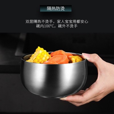 家用316不锈钢碗双层刻字 儿童加厚防烫防摔米饭碗成人汤碗吉祥碗图2