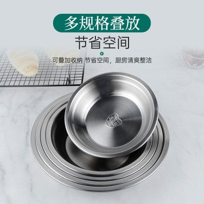 304不锈钢韩式圆盘 简约中式学校食堂大容量饭盘加厚加深圆形菜盘图3