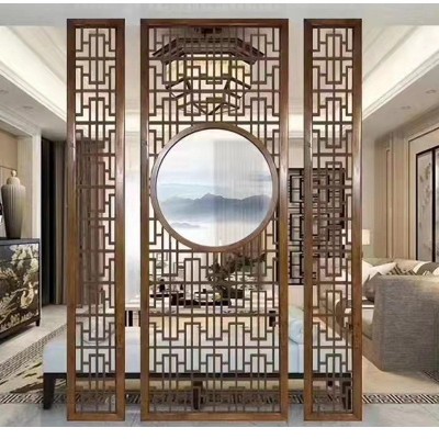 酒店大堂玫瑰金 镂空不锈钢屏风 花格中式装饰玄关不锈钢屏风隔断图3