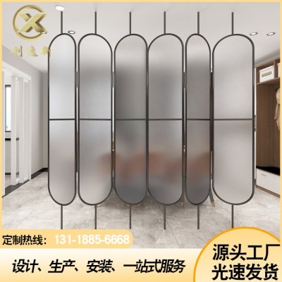 现代简约不锈钢屏风隔断磨砂玻璃金属入户客厅家居磨砂旋转360°图3