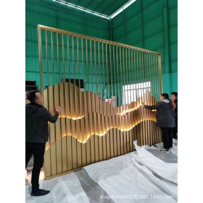 不锈钢假山灯带屏风 户外景观屏风 客厅办公酒店隔断图3
