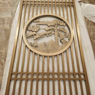 新现代不锈钢屏风酒店客厅迎客松装饰金属镂空玄关隔断厂家定 制图2
