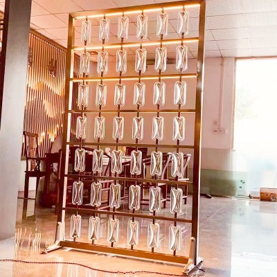 不锈钢屏风现代简约玄关售楼处金属隔断酒店镂空雕花水晶玻璃屏风图2