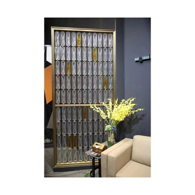 不锈钢屏风现代简约玄关售楼处金属隔断酒店镂空雕花水晶玻璃屏风图5