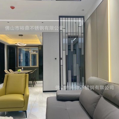 【免费安装】现代简约不锈钢客厅隔断超白钢化艺术玻璃黑钛金屏风图1