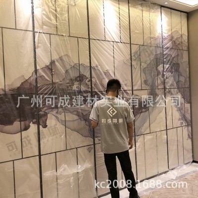 酒店不锈钢屏风可折叠推拉移门吊挂移动门板活动隔断餐厅实木隔墙图3