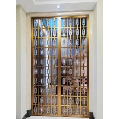 不锈钢水晶挂片屏风长虹艺术玻璃格栅花格金属隔断客厅酒店背景墙图5