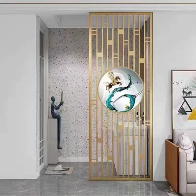 屏风隔断墙新中式室内家用客厅柜装饰型材置物架铝方管不锈钢方通图3