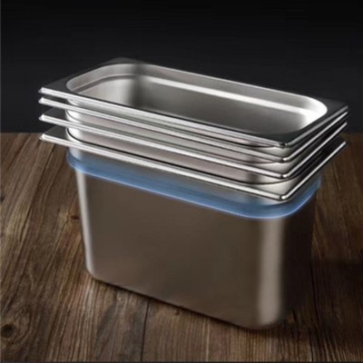 厂家现货欧式不锈钢2/1带盖不锈钢盆 自助餐份数盘Food container图3