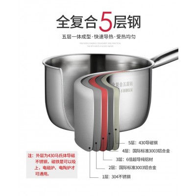 太伴304不锈钢奶锅加厚五层钢底14/16/18cm小锅辅食面条锅不粘锅图2