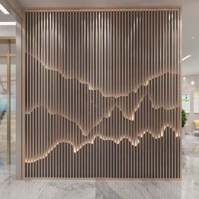 不锈钢假山背景墙屏风 别墅酒店大堂金属格栅户外装饰山水屏风图4