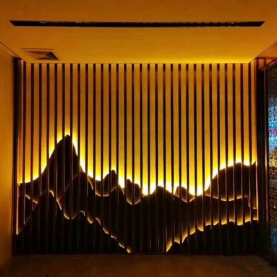 不锈钢假山背景墙屏风 别墅酒店大堂金属格栅户外装饰山水屏风图3