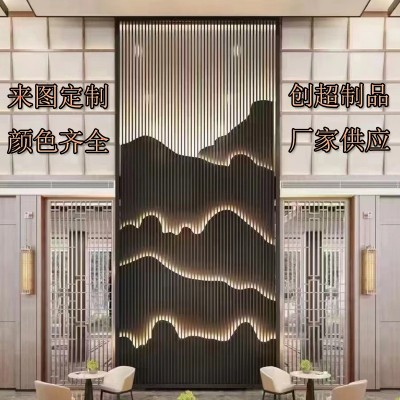 不锈钢镂空屏风轻奢金属过道隔断花格栅免打孔客厅装饰入门户雕花图3