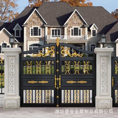铝艺别墅大门小区庭院欧式轻奢大门时尚美观不锈钢对开防盗门图2