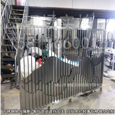 不锈钢屏风隔断钛金客厅背景墙遮挡玄关现代简约轻奢花格镂空定制图5
