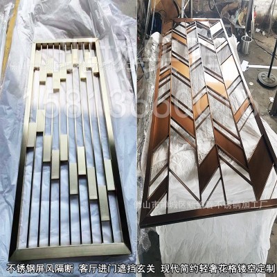 不锈钢屏风隔断钛金客厅背景墙遮挡玄关现代简约轻奢花格镂空定制图3