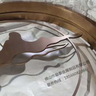 不锈钢圆形屏风 别墅背景墙不锈钢屏风隔断 拉丝玫瑰金镂空玄关图4