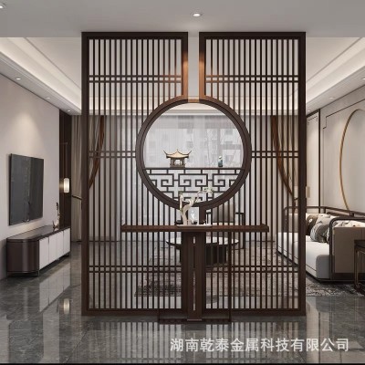 不锈钢屏风新中式酒店隔断客厅玄关金属镂空花格现代背景墙轻奢风图5