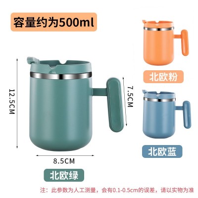 304不锈钢水杯 双层隔热带盖咖啡杯成人学生大容量口杯礼品马克杯图2