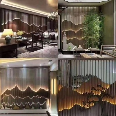 不锈钢屏风新中式客厅屏风隔断现代简约轻奢酒店金属玄关图2