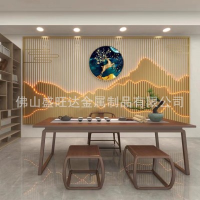 不锈钢屏风 镂空金属通花格栅隔断墙现代简约玄关中式黑钛金屏风图3