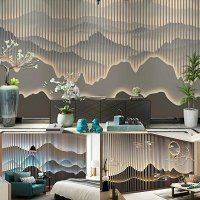 不锈钢屏风定制背景墙 酒店 办公室 售楼部山水假山屏风隔断格栅图5