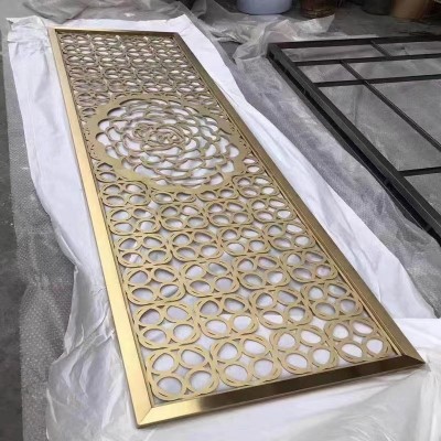 酒店工程别墅庭院不锈钢屏风新中式客厅入户玄关激光雕花镂空隔断图3