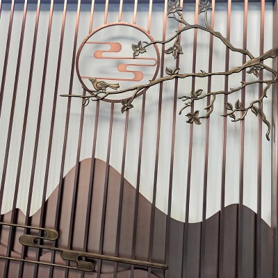 酒店不锈钢屏风隔断别墅新中式玄关餐厅装饰金属镂空花格可定 制图4