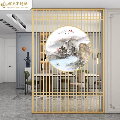 定制不锈钢玄关隔断北欧轻奢不锈钢屏风落地式家居装饰屏风图2