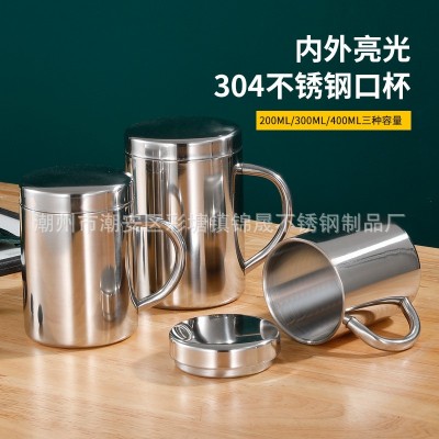 双层隔热马克杯316不锈钢口杯带手柄办公室学生幼儿园儿童水杯图4